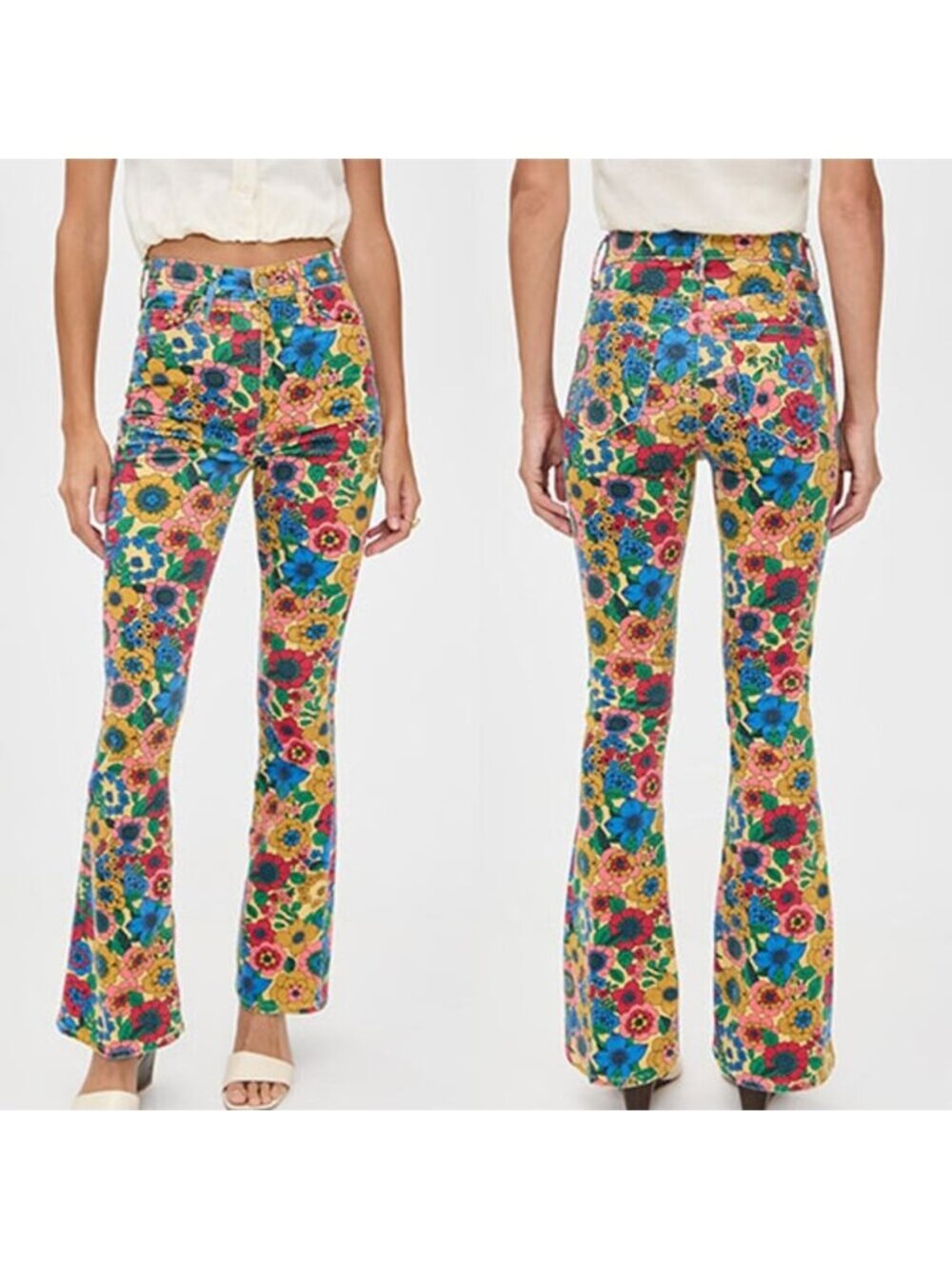 NWT MOTHER High Waisted Weekender Skimp Flower Print Jeans Multicolor Size: 25